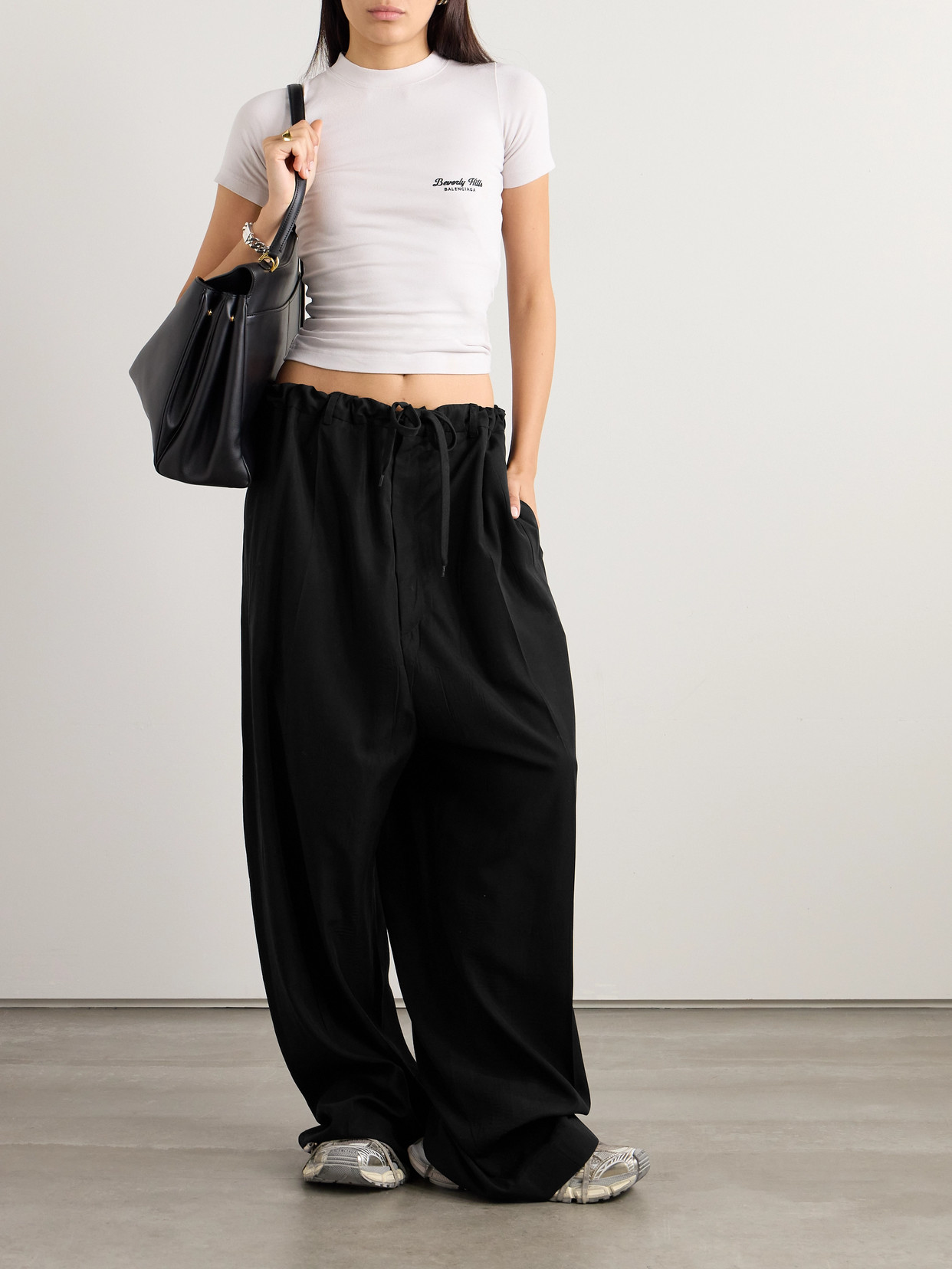 Balenciaga Lyocell-poplin Wide-leg Pants In Black