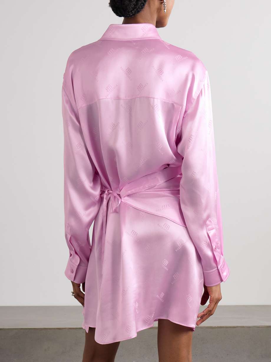 draped logo-jacquard silk mini wrap dress