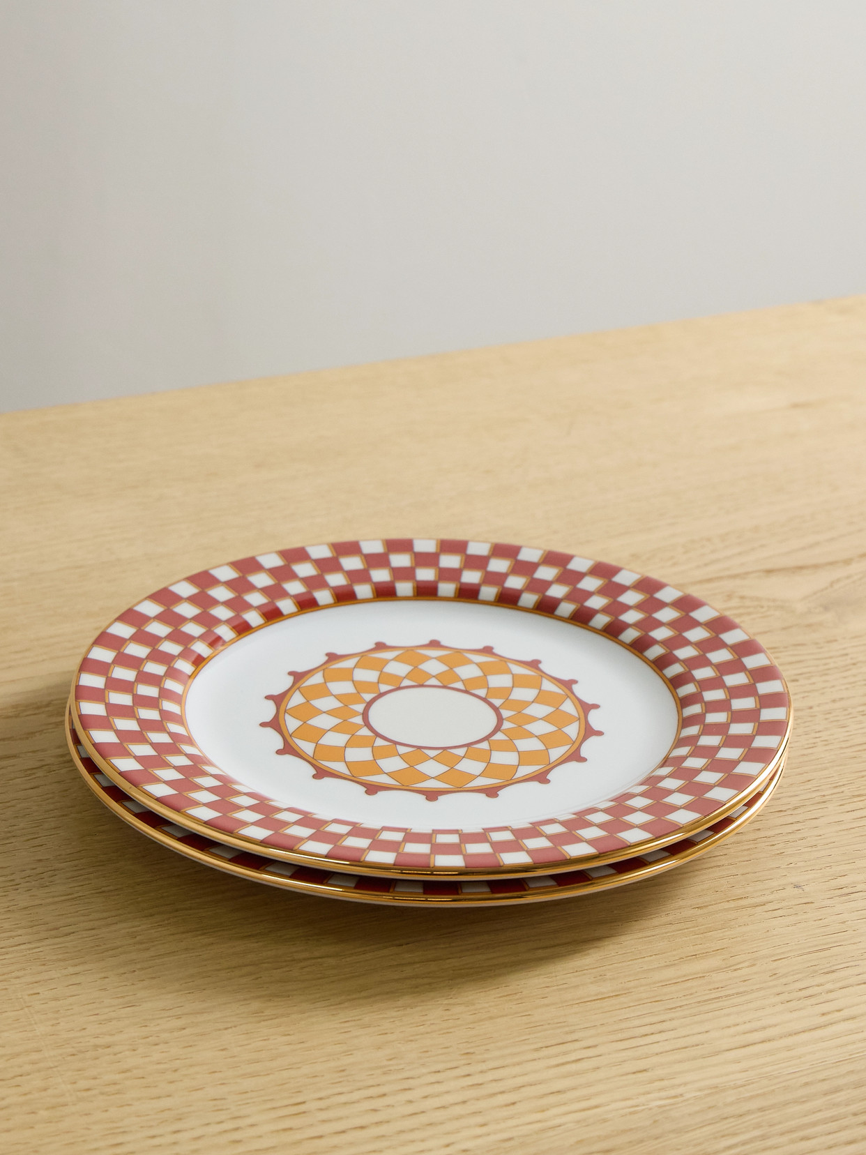 La DoubleJ - Set Of Two Gold-plated Porcelain Dessert Plates - Orange