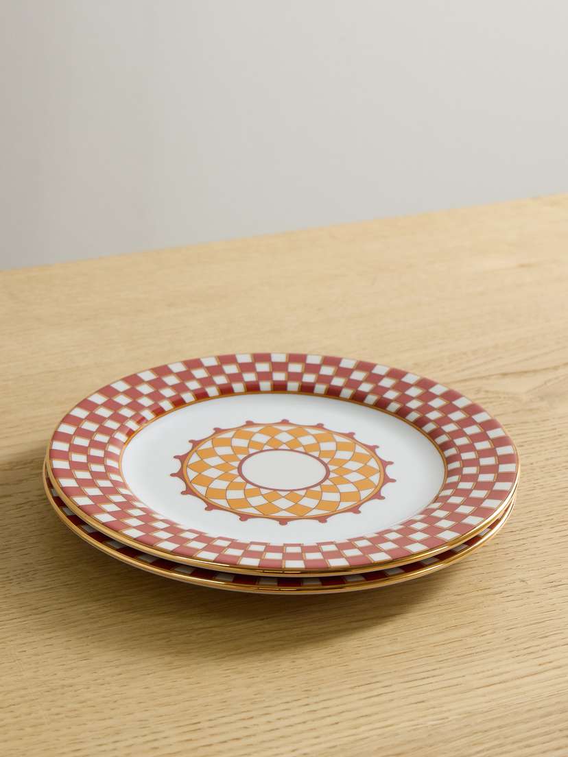 La DoubleJ Set Of Two Gold-plated Porcelain Dessert Plates
