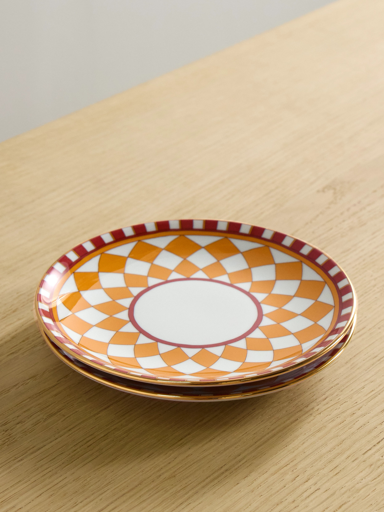 La DoubleJ - Set Of Two Gold-plated Porcelain Side Plates - Orange