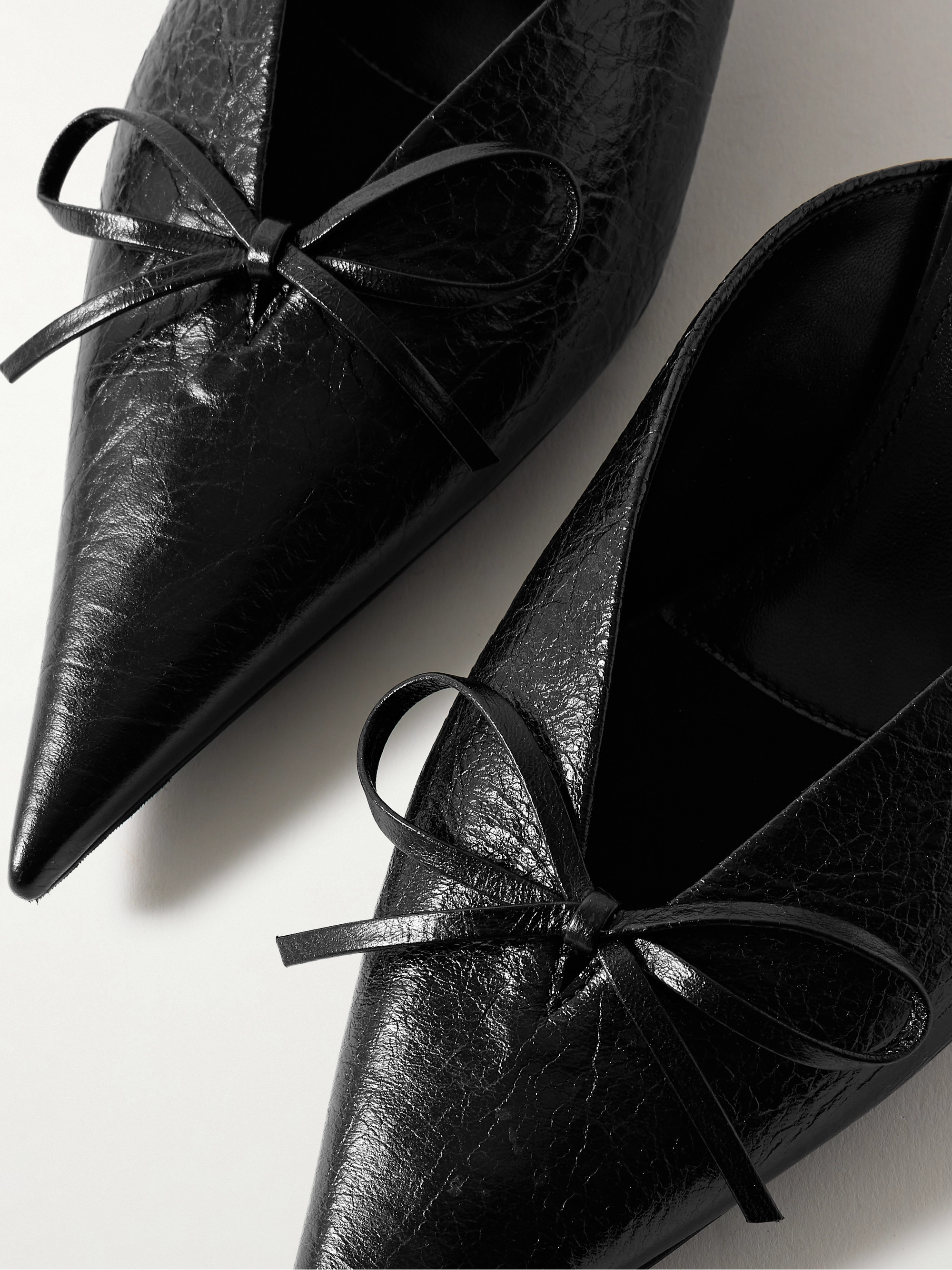 Balenciaga - Knife bow-embellished crinkled-leather mules | Plush