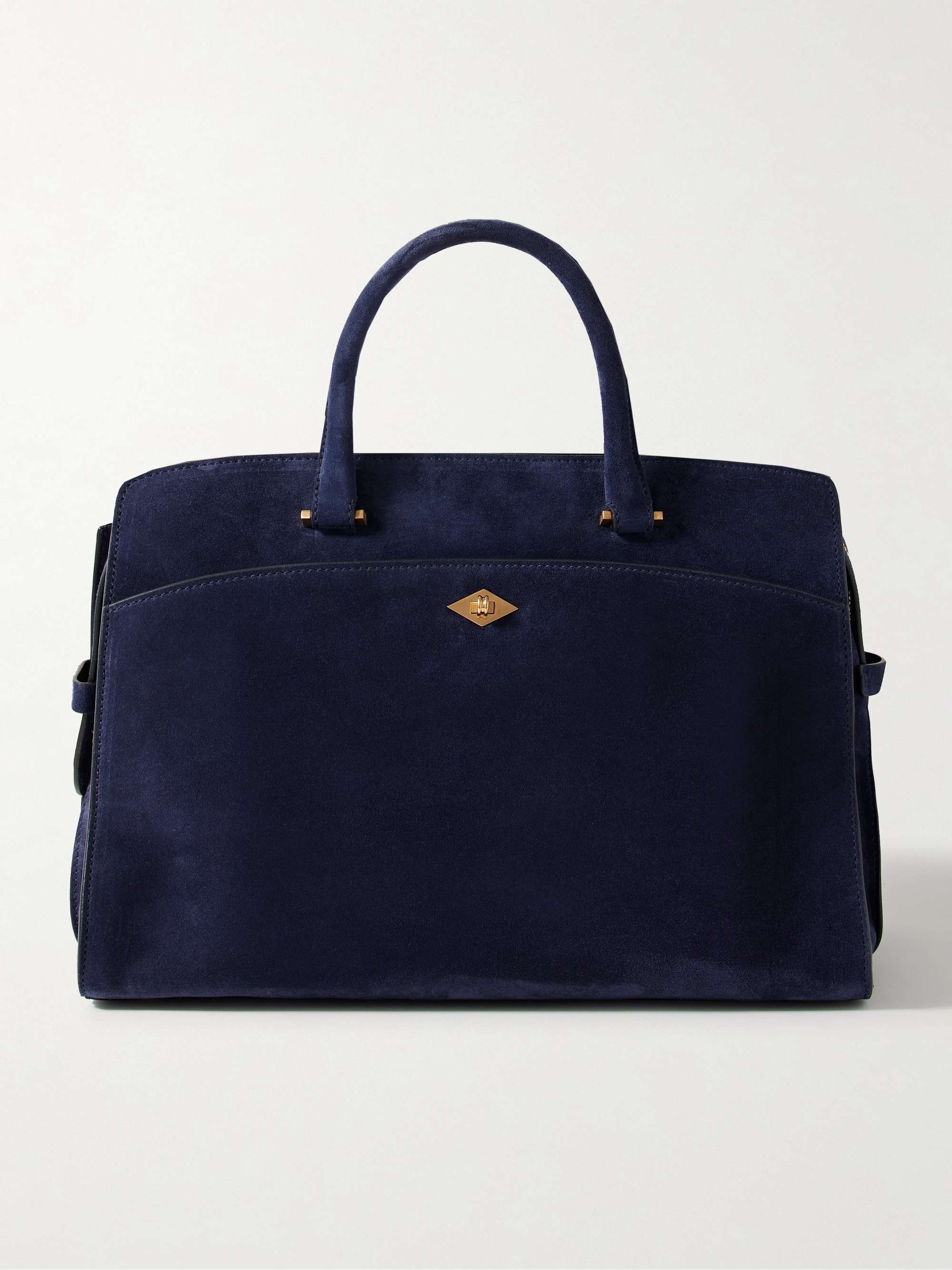 Navy suede tote bag top