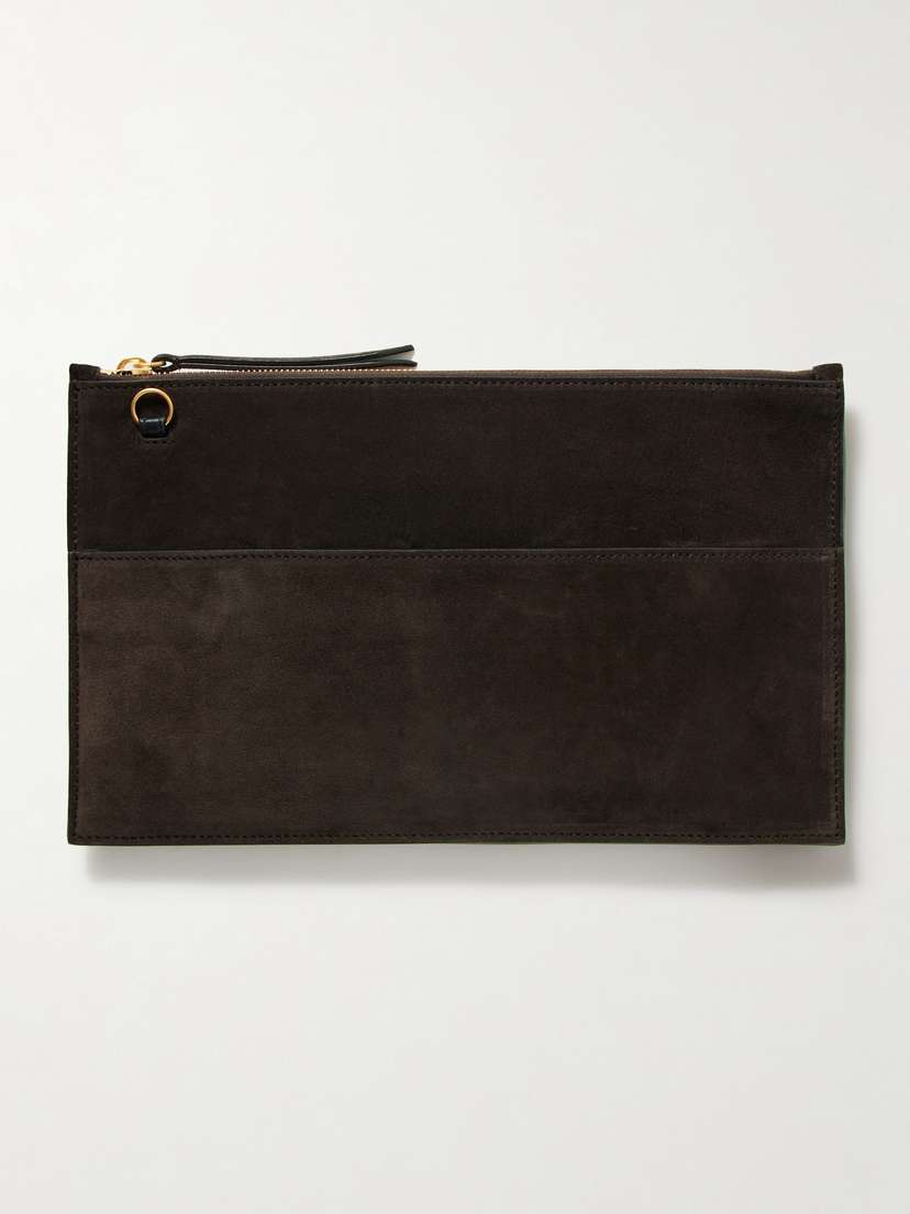 Métier Incognito Leather-trimmed Suede Clutch