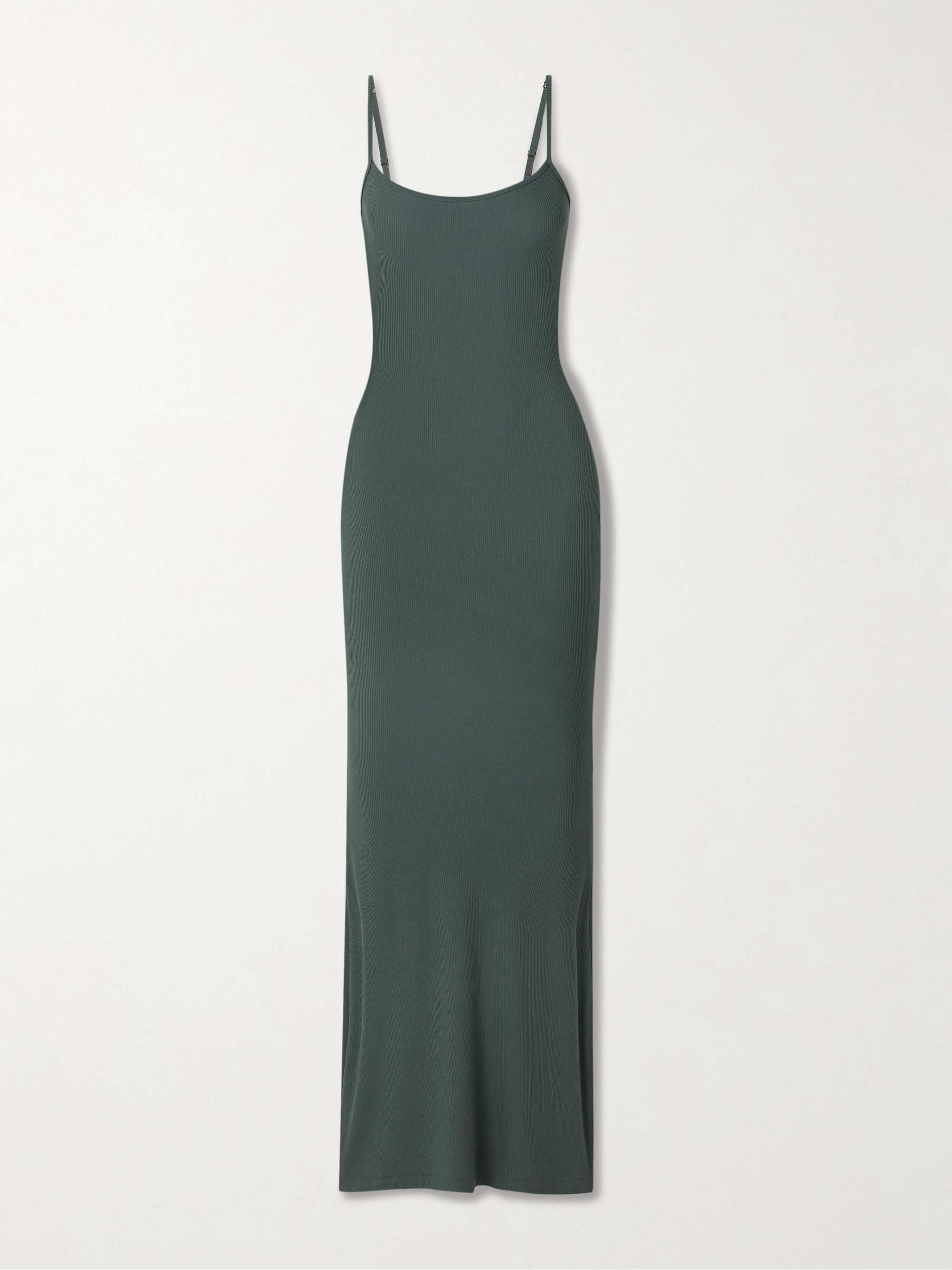 Soft Lounge Ribbed Long stretch modal slip dress Deep Sea dark green XXS