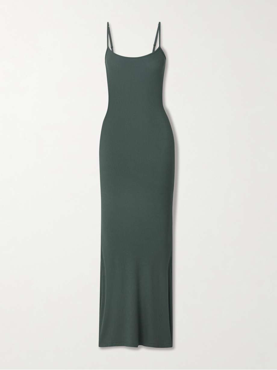 soft lounge ribbed long stretch-modal slip dress - deep sea