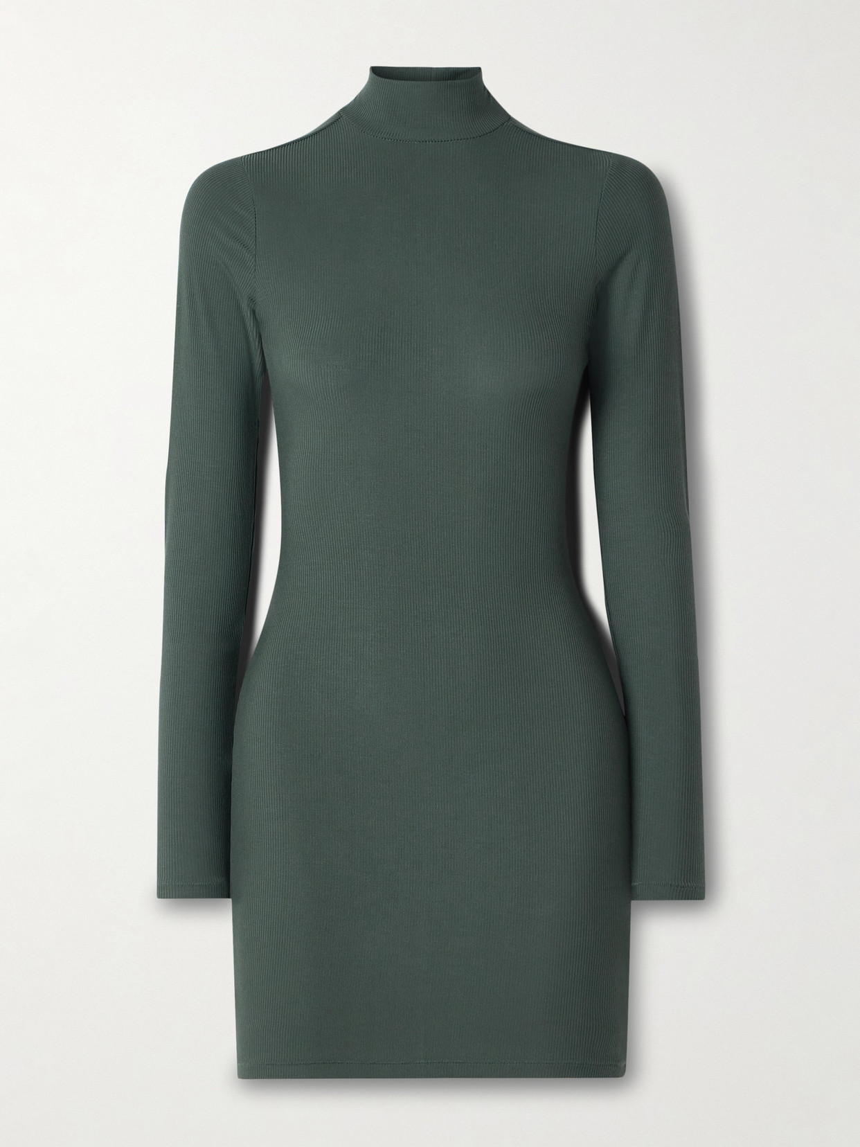 Skims Soft Lounge Ribbed Mock Neck Long Sleeve Stretch-modal Mini Dress In Green