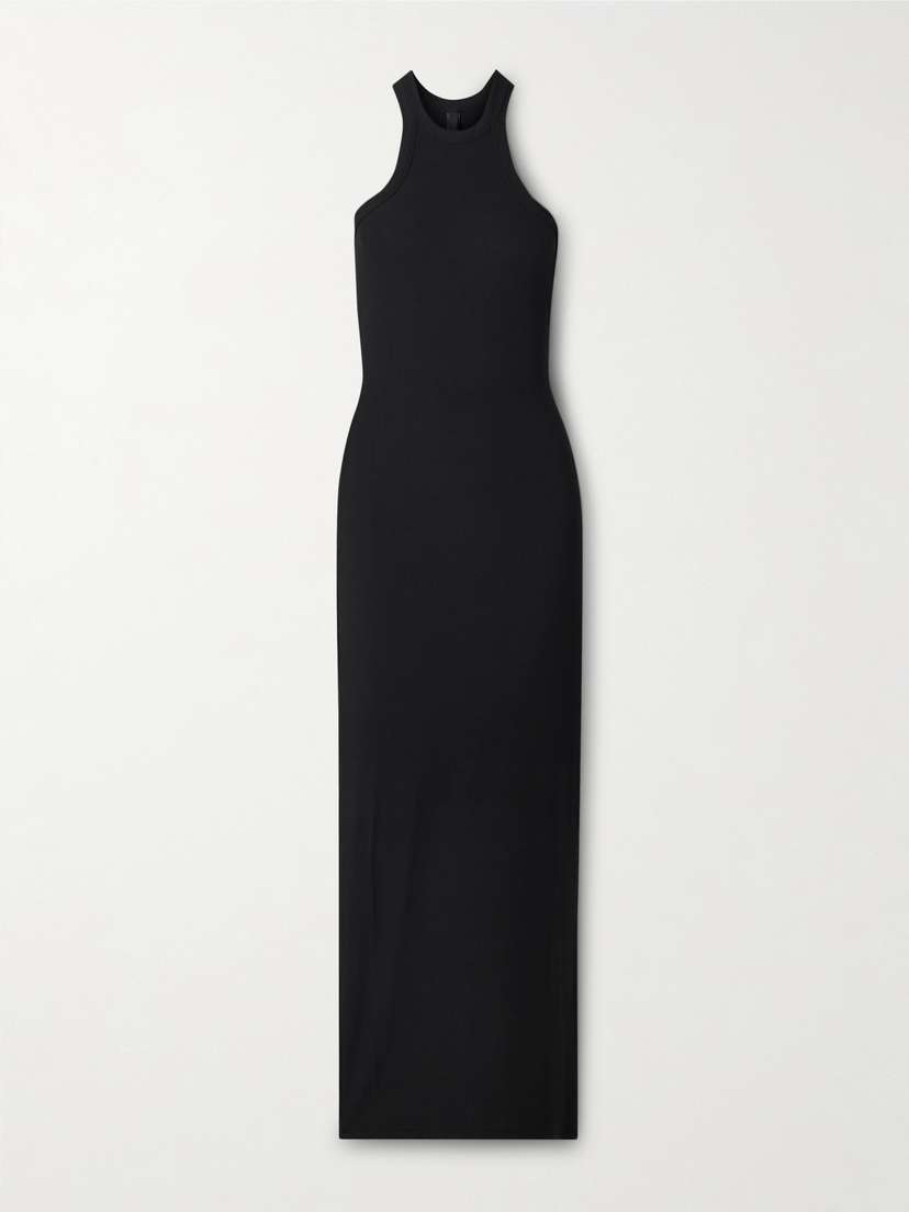 Skims Soft Lounge Ribbed Long Stretch-modal Maxi Dress - Onyx