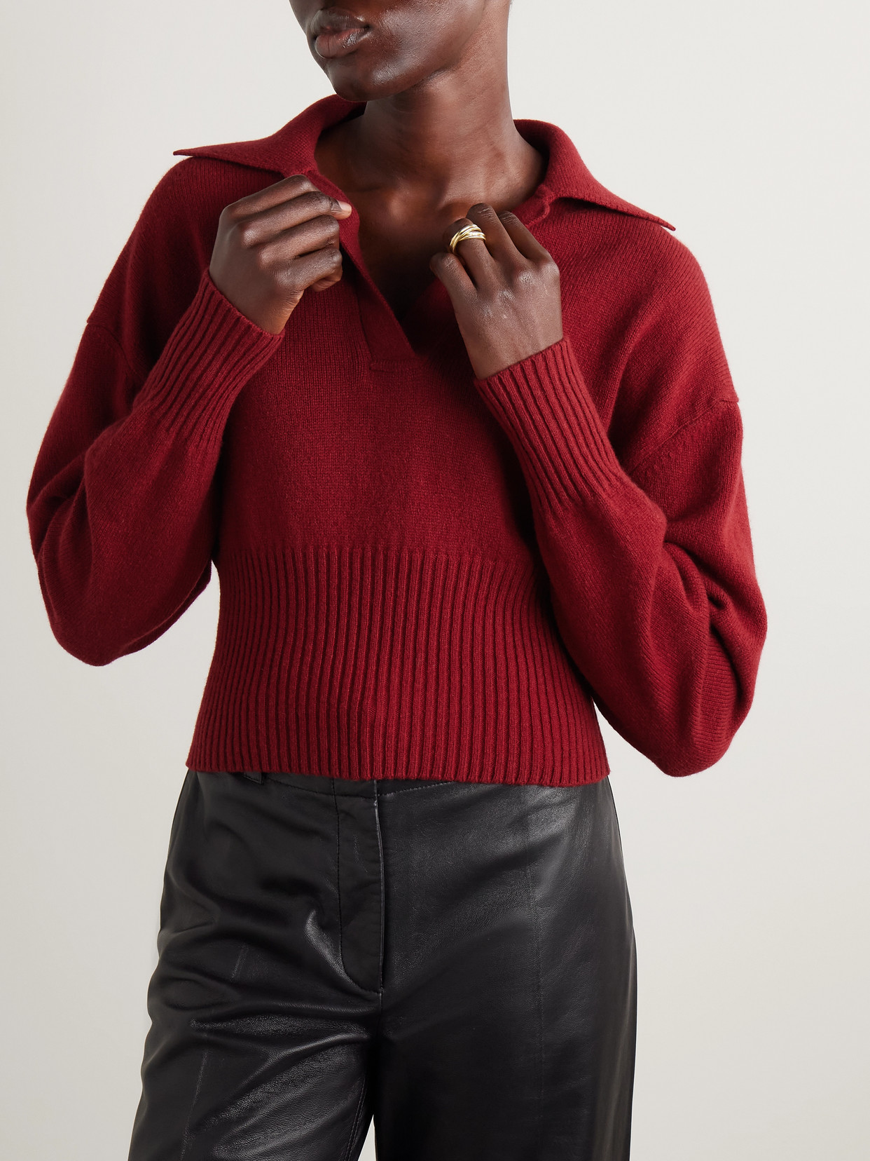 Proenza Schouler Jeanne Ribbed Cashmere And Wool-blend Polo Sweater In Red