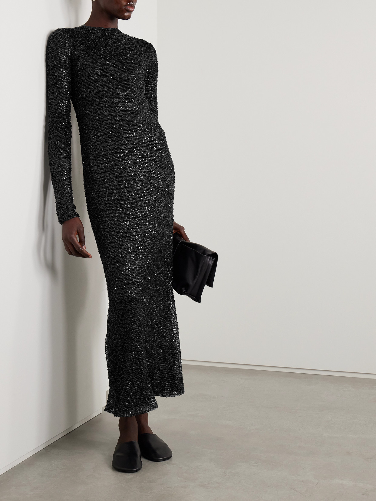 Proenza Schouler Marlowe Embellished Metallic Knitted Midi Dress In Black