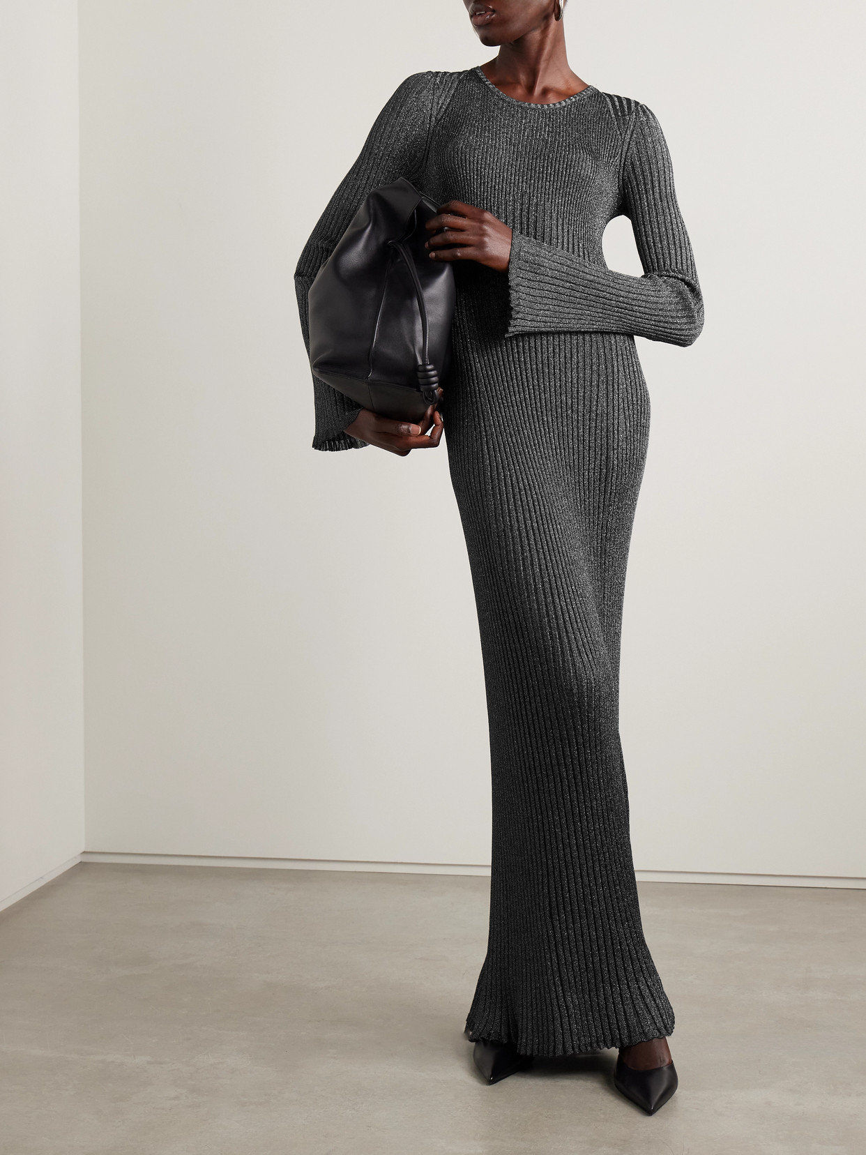 PROENZA SCHOULER JONI METALLIC RIBBED-KNIT MAXI DRESS