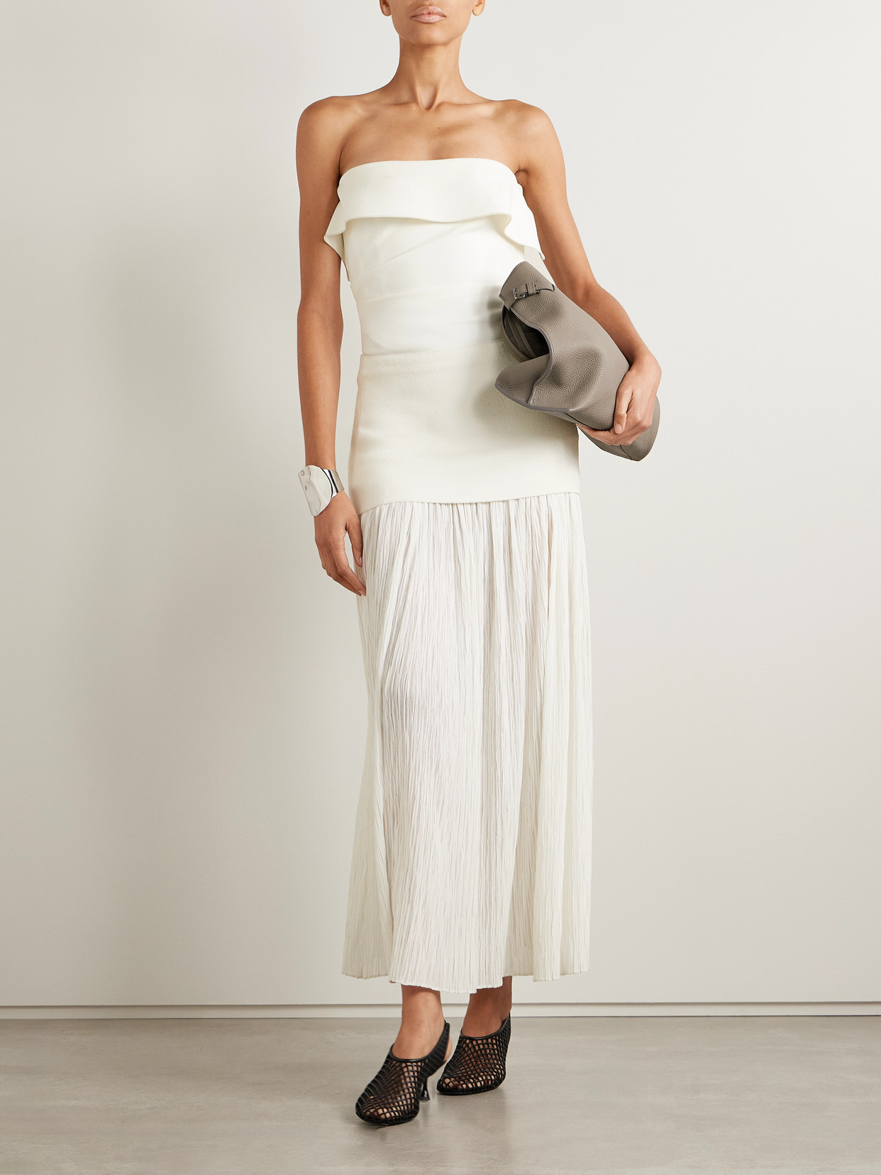 PROENZA SCHOULER FELICITY STRAPLESS LAYERED RUCHED CREPE TOP