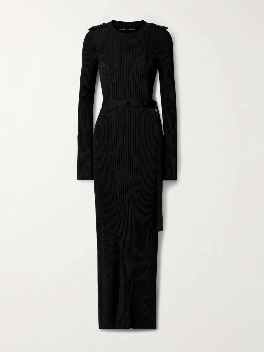 lauryn belted ribbed-knit dress