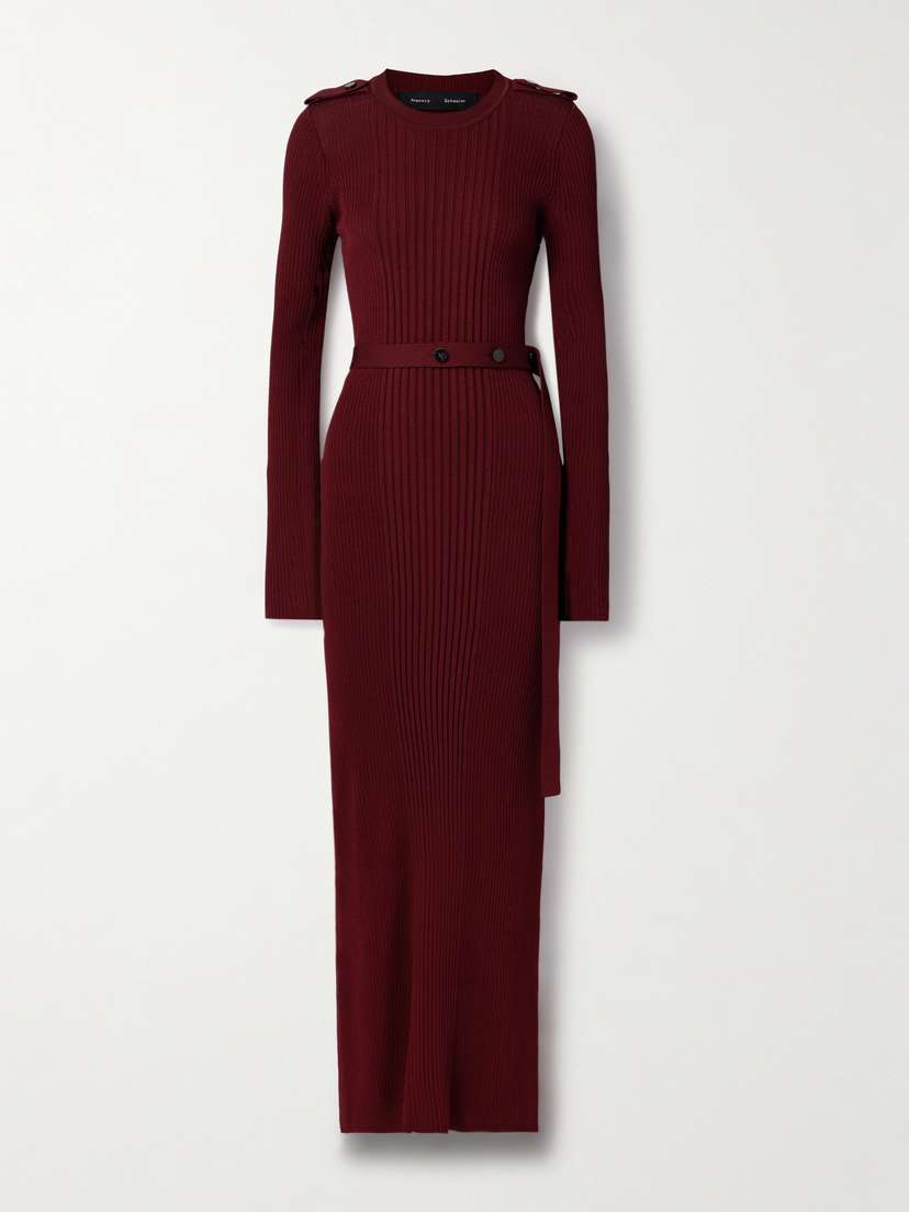 Proenza Schouler Lauryn Belted Ribbed-knit Maxi Dress - x large