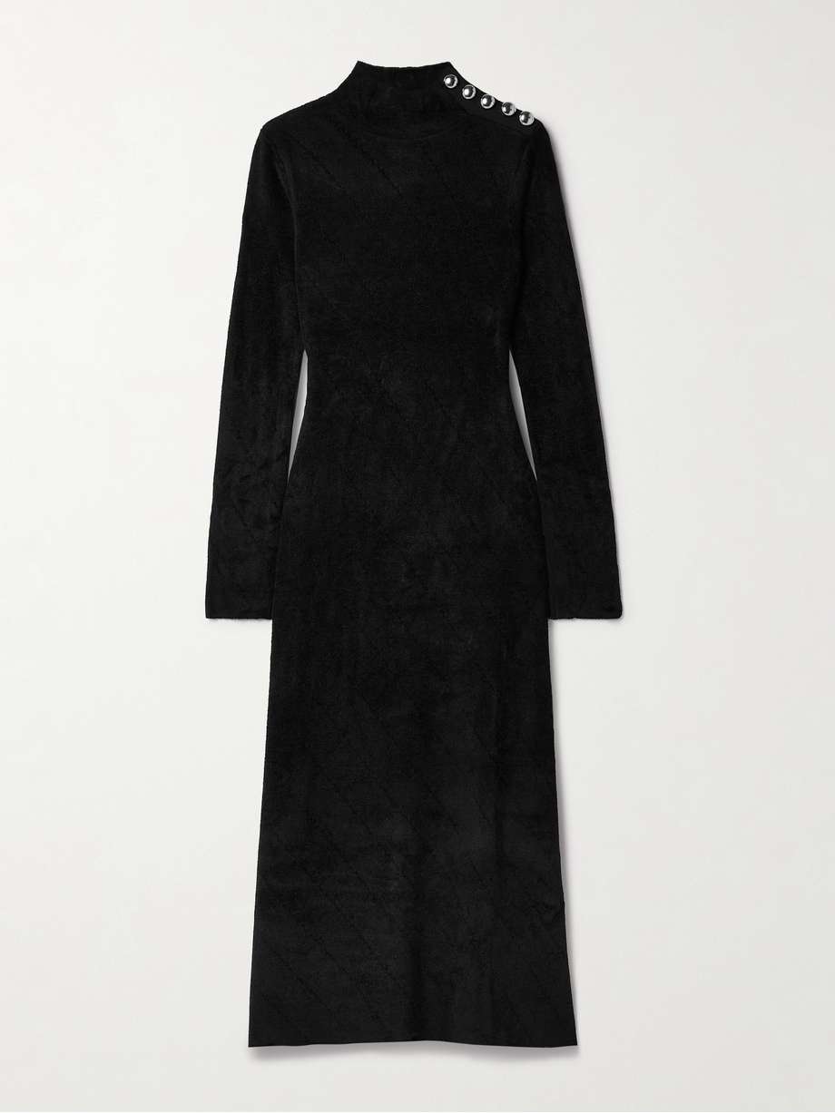 pointelle-knit chenille midi dress