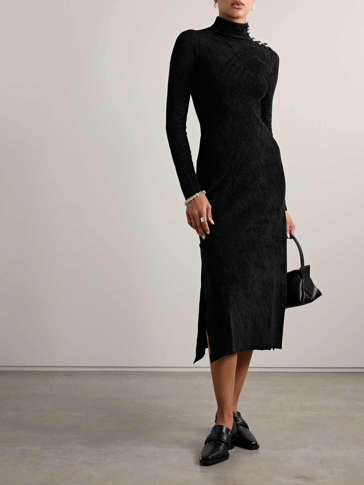 Shop Proenza Schouler White Label Pointelle-knit Chenille Midi Dress In Black