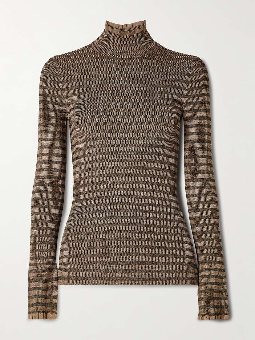 Proenza Schouler White Label Phyllis Ruffled Striped Ribbed-knit Turtleneck Sweater
