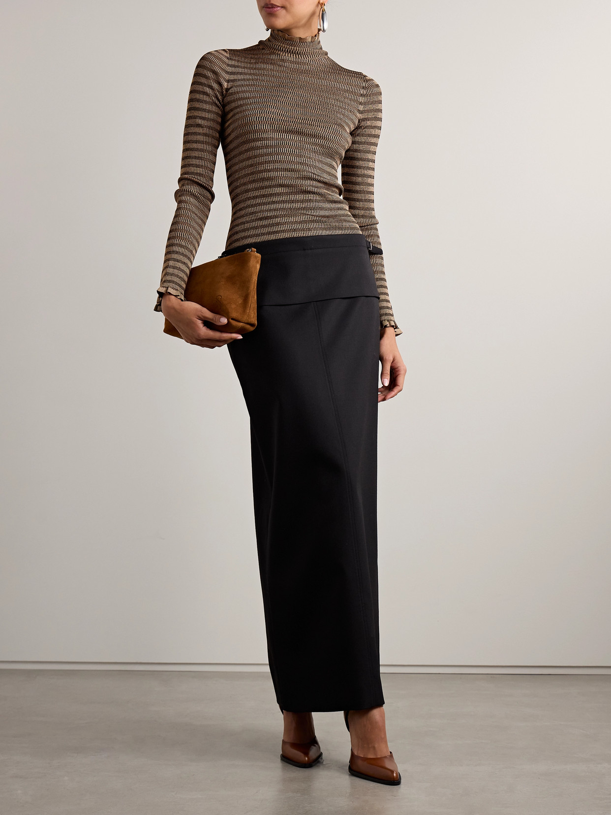 PROENZA SCHOULER WHITE LABEL PHYLLIS RUFFLED STRIPED RIBBED-KNIT TURTLENECK SWEATER