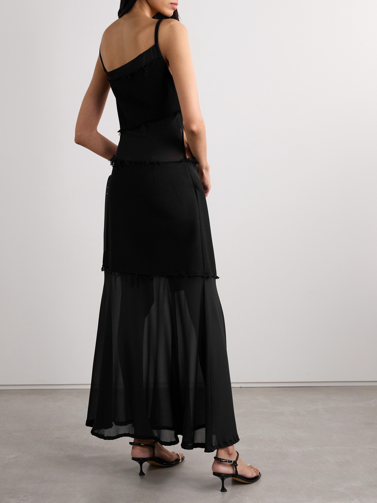 Proenza Schouler Dani Paneled Faux Leather-trimmed Chiffon And Frayed Jersey Maxi Wrap Dress In Black