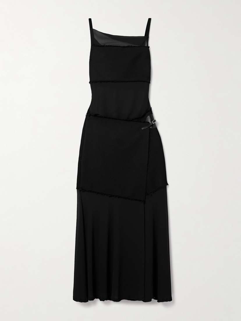 Proenza Schouler Dani Paneled Faux Leather-trimmed Chiffon And Frayed Jersey Maxi Wrap Dress