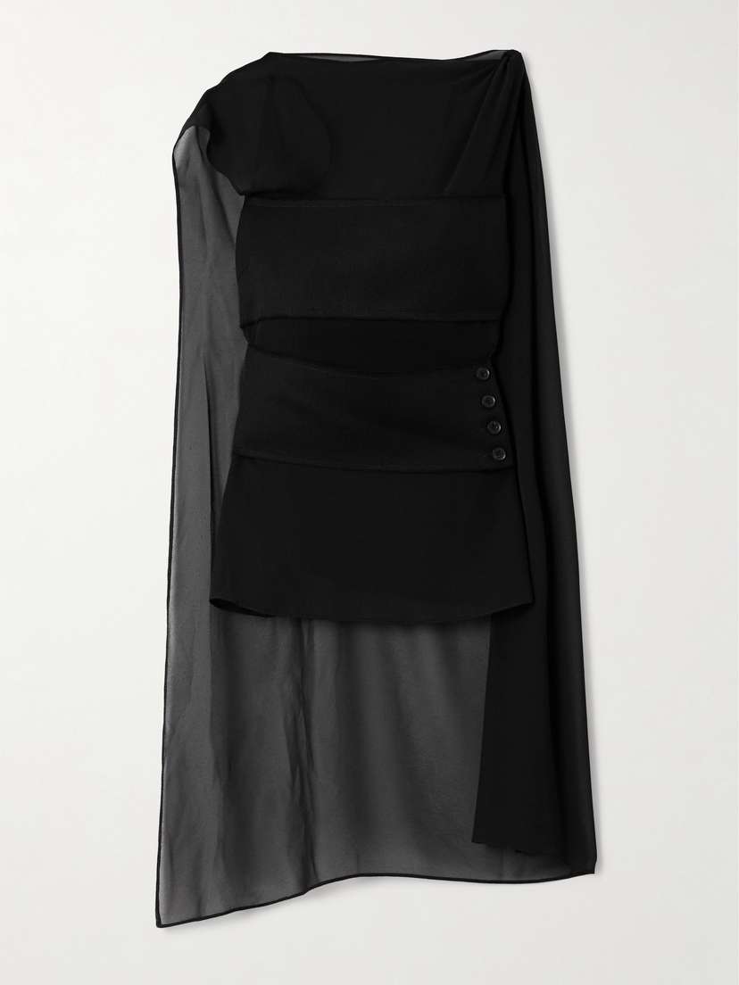 Proenza Schouler Aurora Cape-effect Asymmetric Layered Twill-trimmed Chiffon Blouse