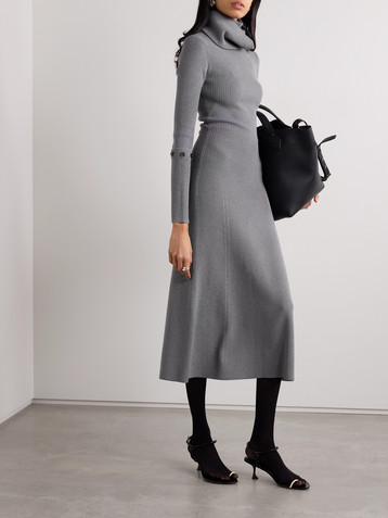 Proenza Schouler Jocelyn button-detailed ribbed-knit turtleneck midi dress