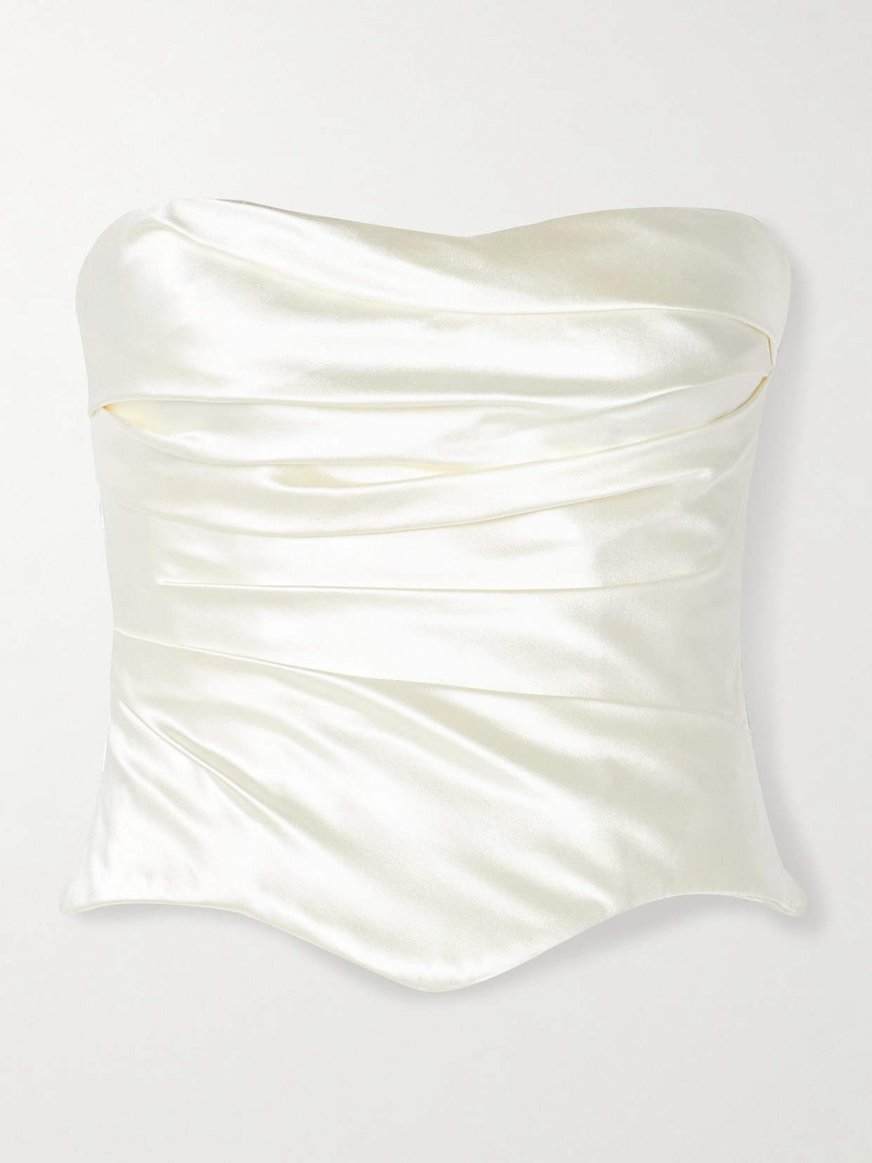Danielle Frankel Demi Strapless Draped Silk And Wool-blend Satin Bustier Top In Off-white