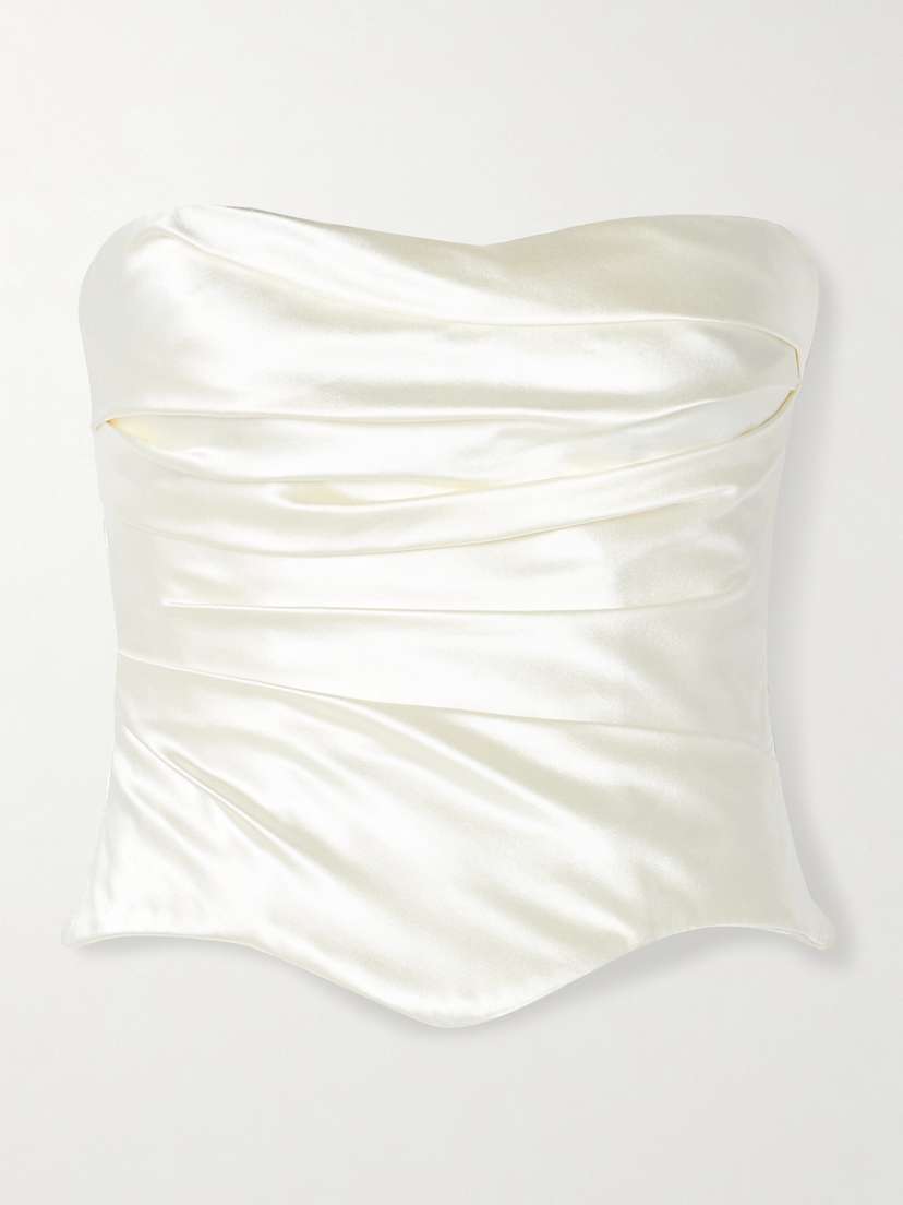 Danielle Frankel Demi Strapless Draped Silk And Wool-blend Satin Bustier Top