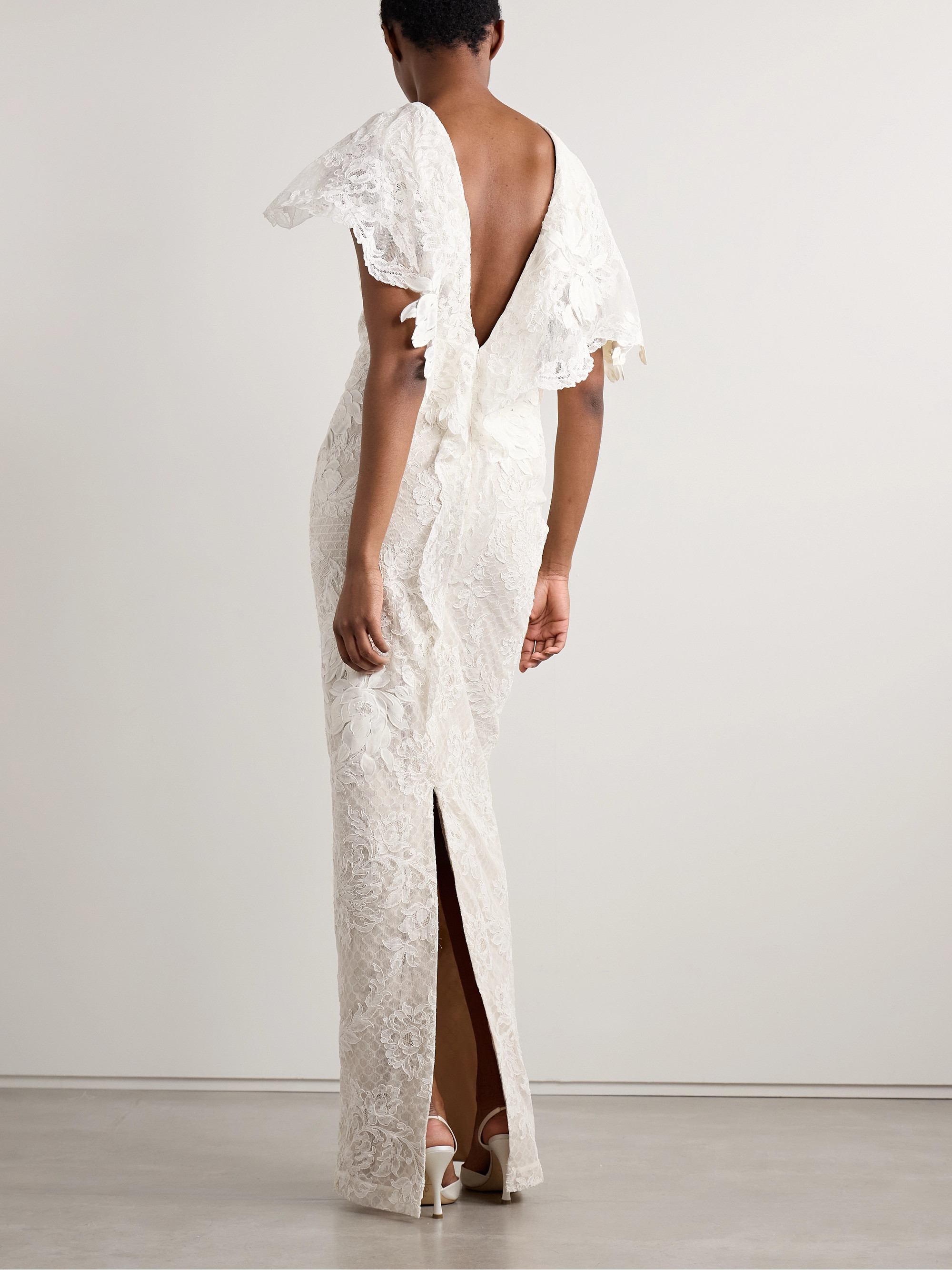 Danielle Frankel Laurel draped cotton-blend corded lace gown thumbnail