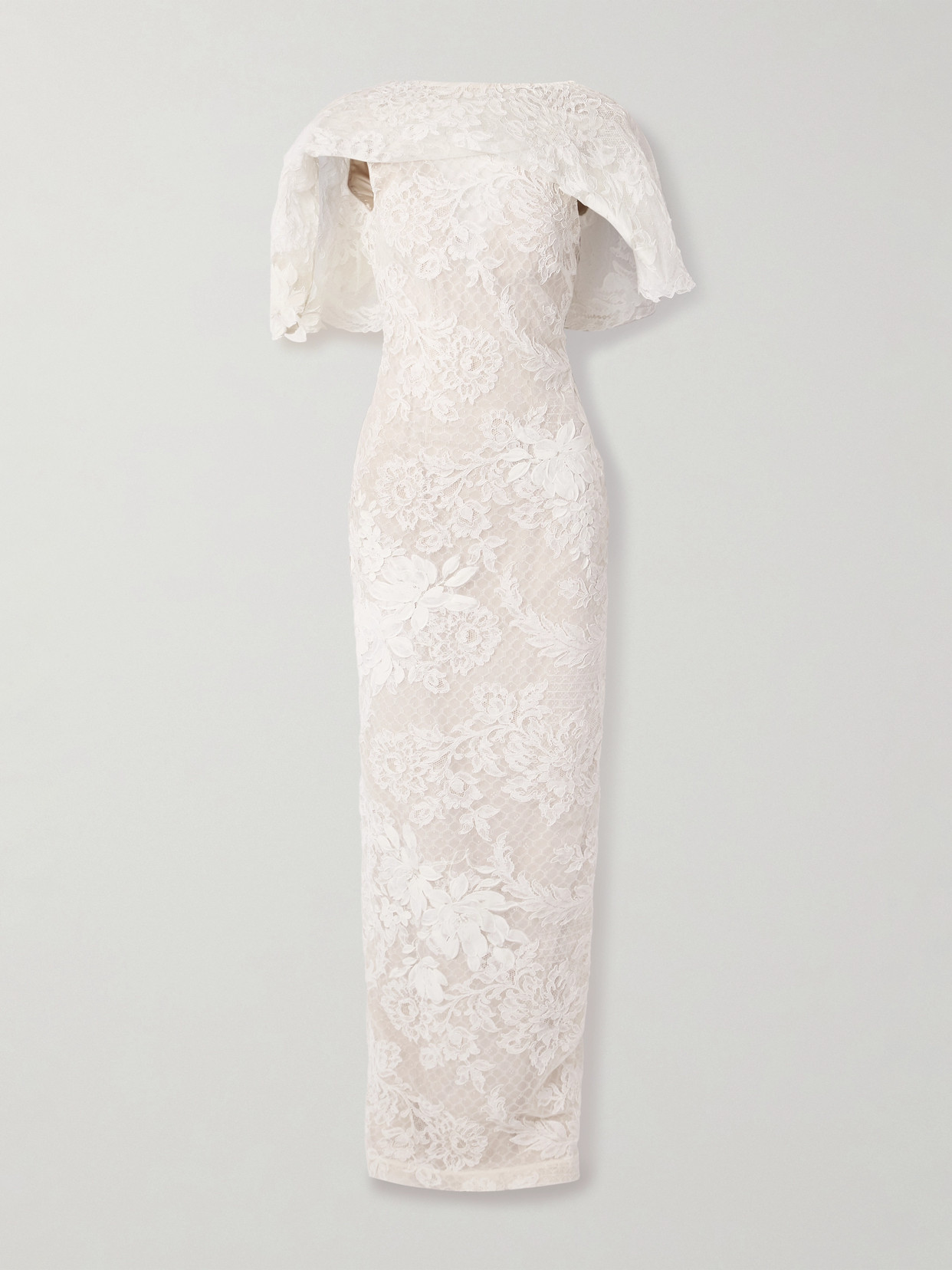 Danielle Frankel Laurel Draped Cotton-blend Corded Lace Gown In Off-white