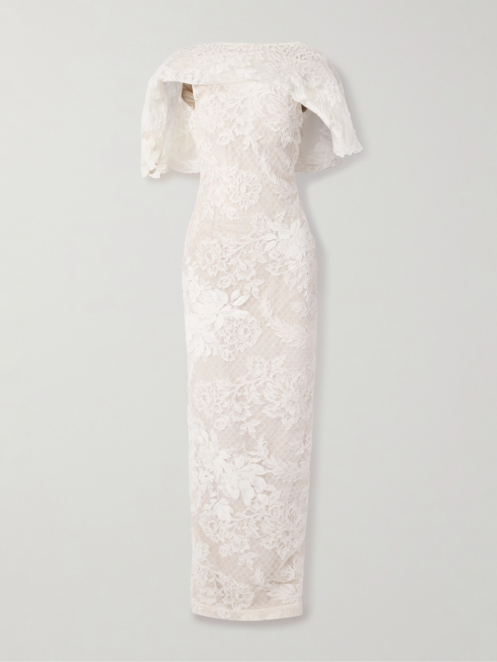 Danielle Frankel Laurel draped cotton-blend corded lace gown thumbnail