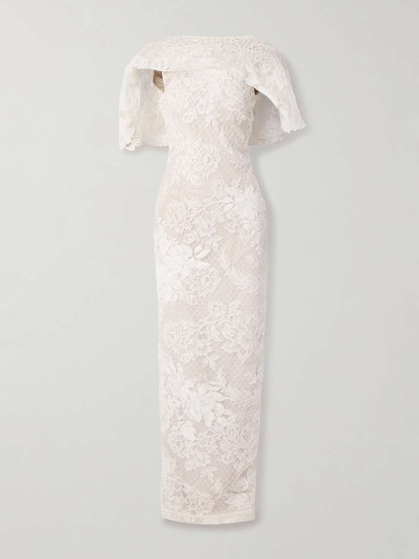 Danielle Frankel Laurel Draped Cotton-blend Corded Lace Gown