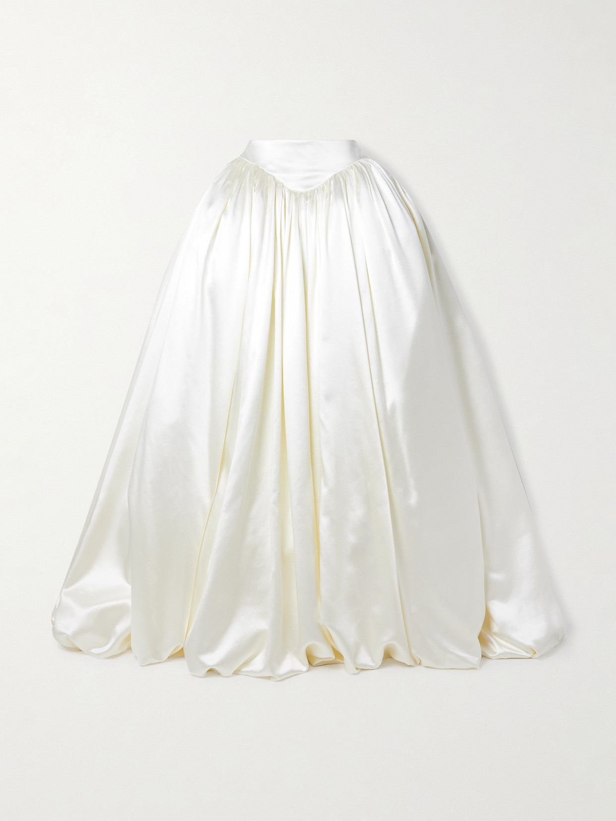 Danielle Frankel Micah Pleated Silk And Wool-blend Satin Maxi Skirt In Off-white