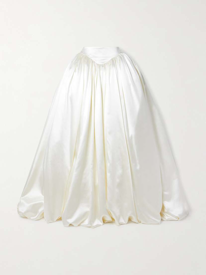 Danielle Frankel Micah Pleated Silk And Wool-blend Satin Maxi Skirt