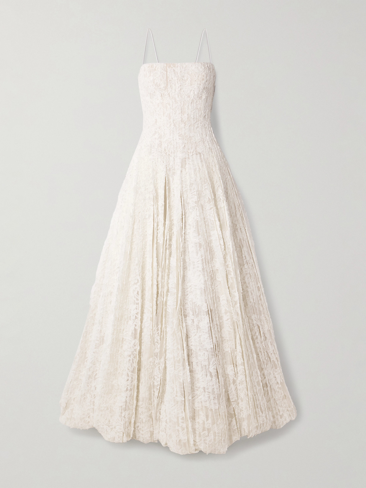 Danielle Frankel Marlow Pintucked Cotton-blend Corded Lace Gown In Off-white