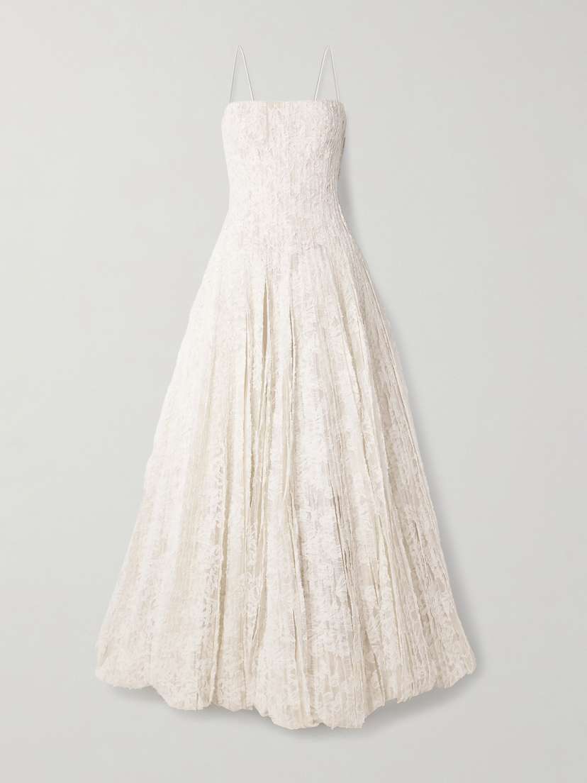 Danielle Frankel Marlow Pintucked Cotton-blend Corded Lace Gown