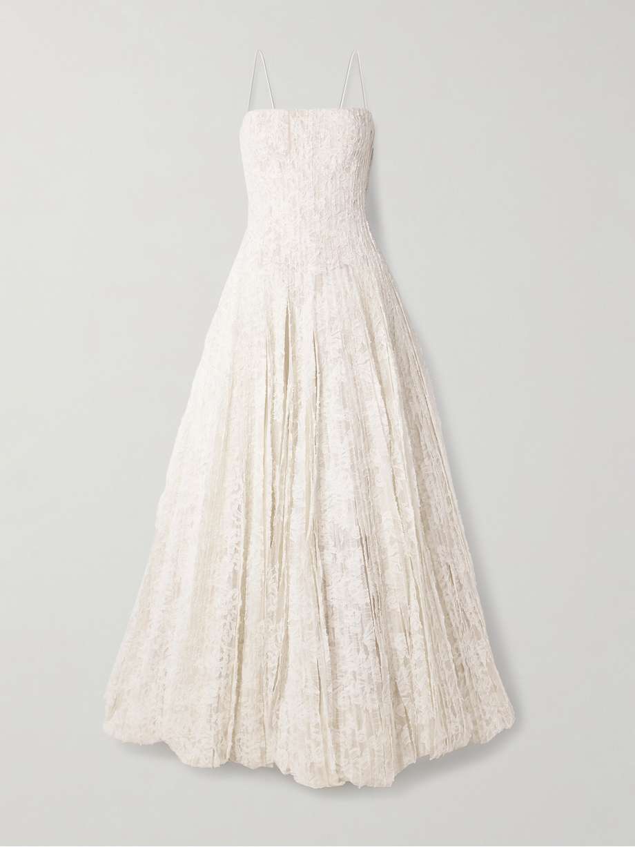 marlow pintucked cotton-blend corded lace gown