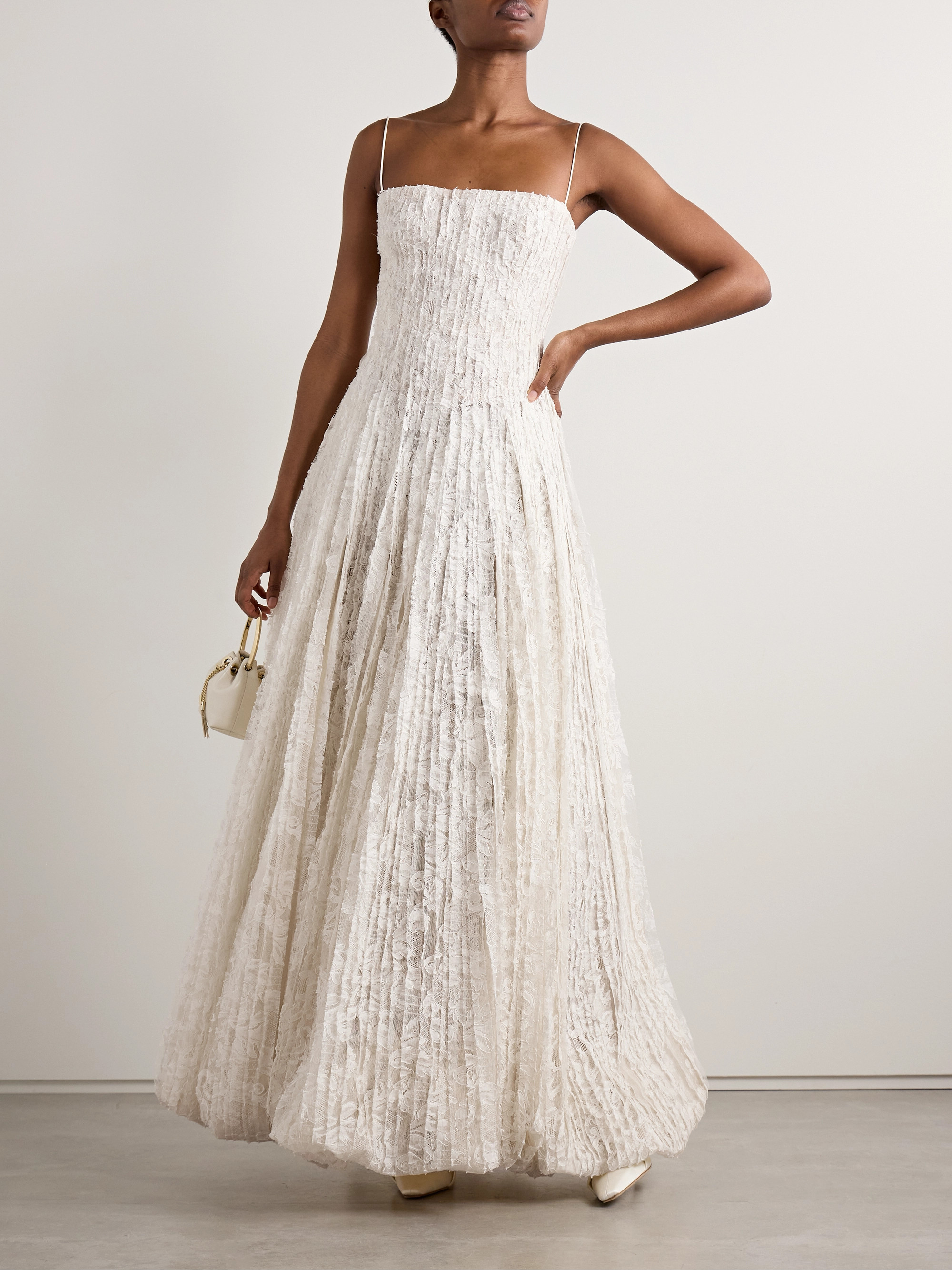 Danielle Frankel Marlow pintucked cotton-blend corded lace gown