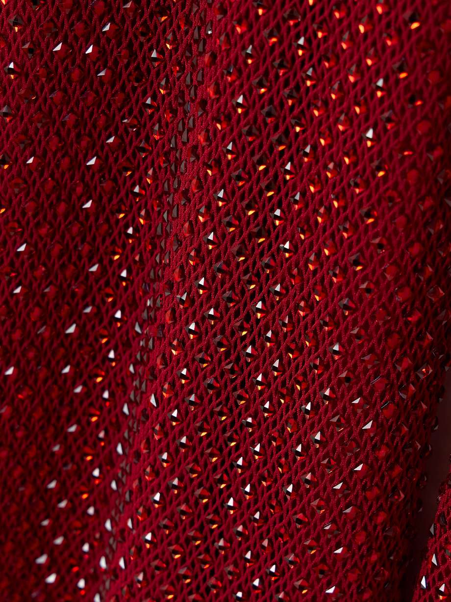 crystal-embellished mesh turtleneck midi dress