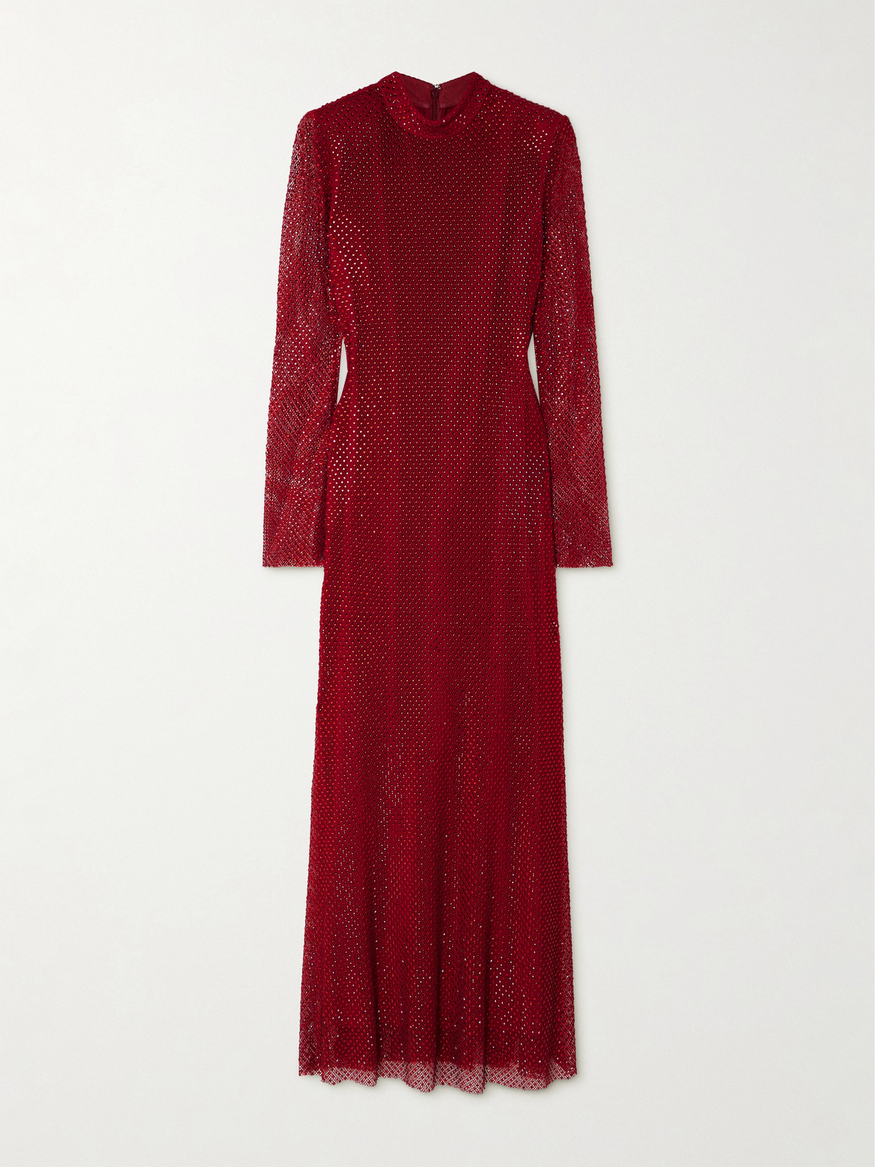 Self-Portrait - Crystal-embellished Mesh Turtleneck Midi Dress - Red