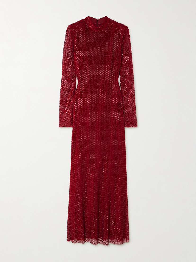 Self-Portrait Crystal-embellished Mesh Turtleneck Midi Dress