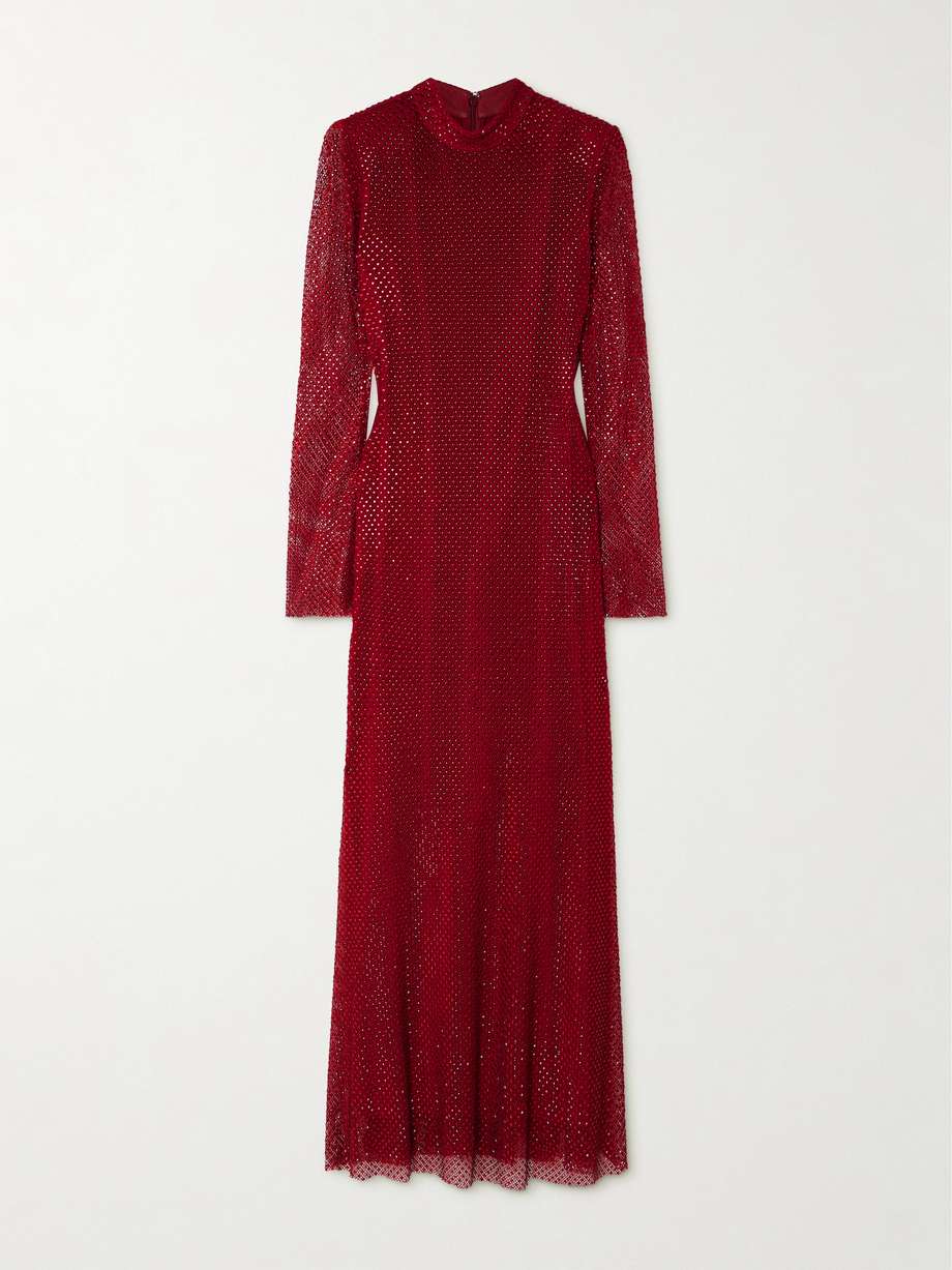 crystal-embellished mesh turtleneck midi dress