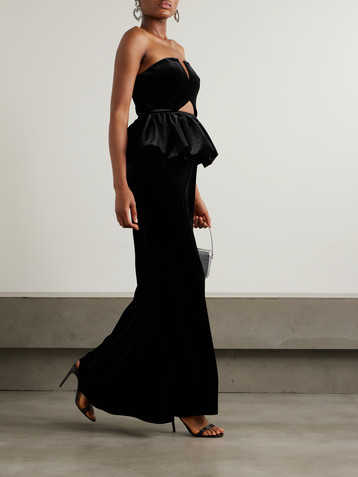 self-portrait Strapless cutout velvet peplum maxi dress