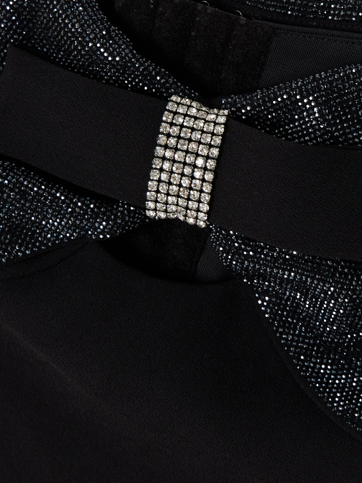 Self-portrait Off-the-shoulder Bow And Crystal-embellished Crepe Top In Black