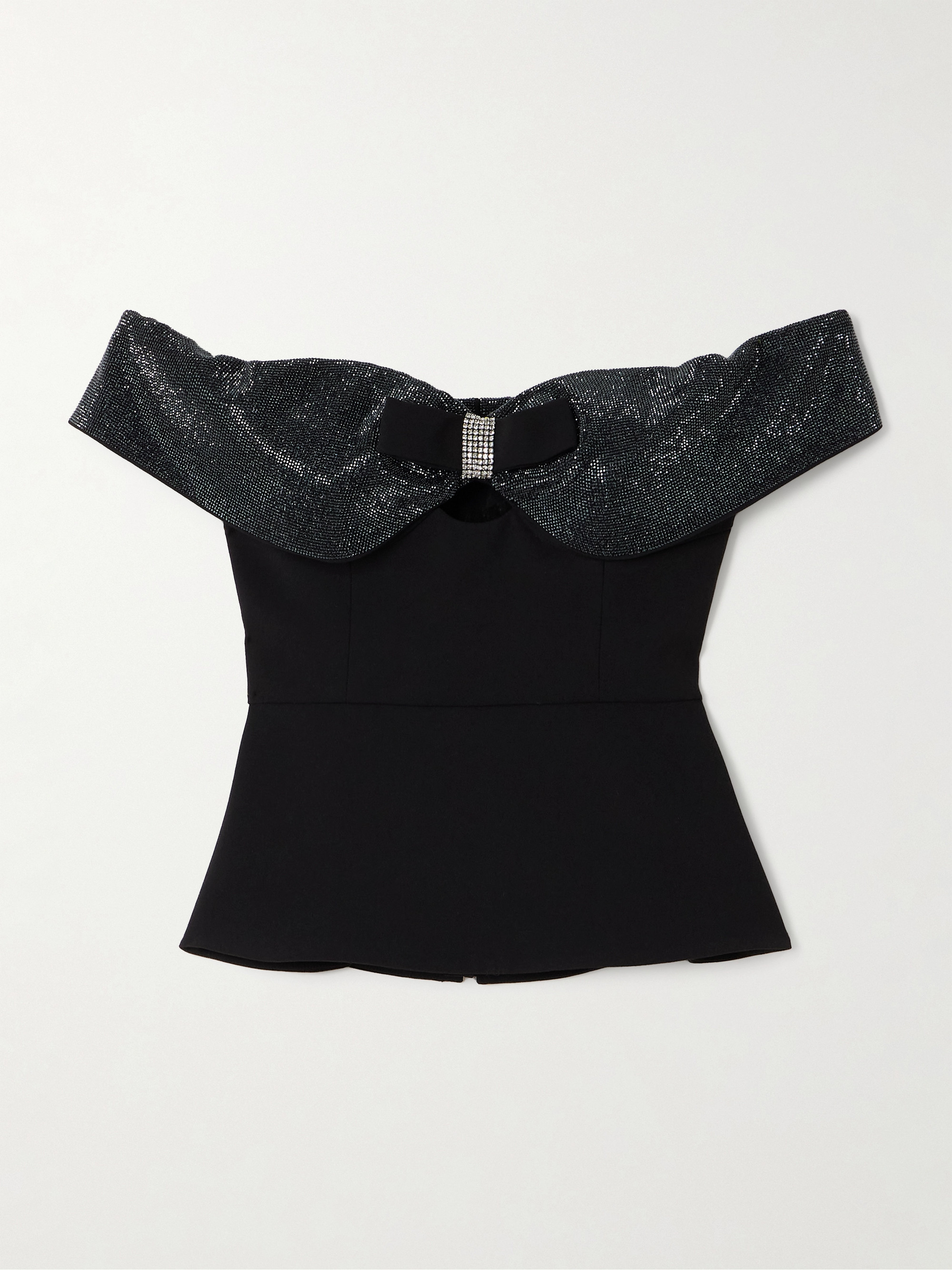 self-portrait Off-the-shoulder bow and crystal-embellished crepe top
