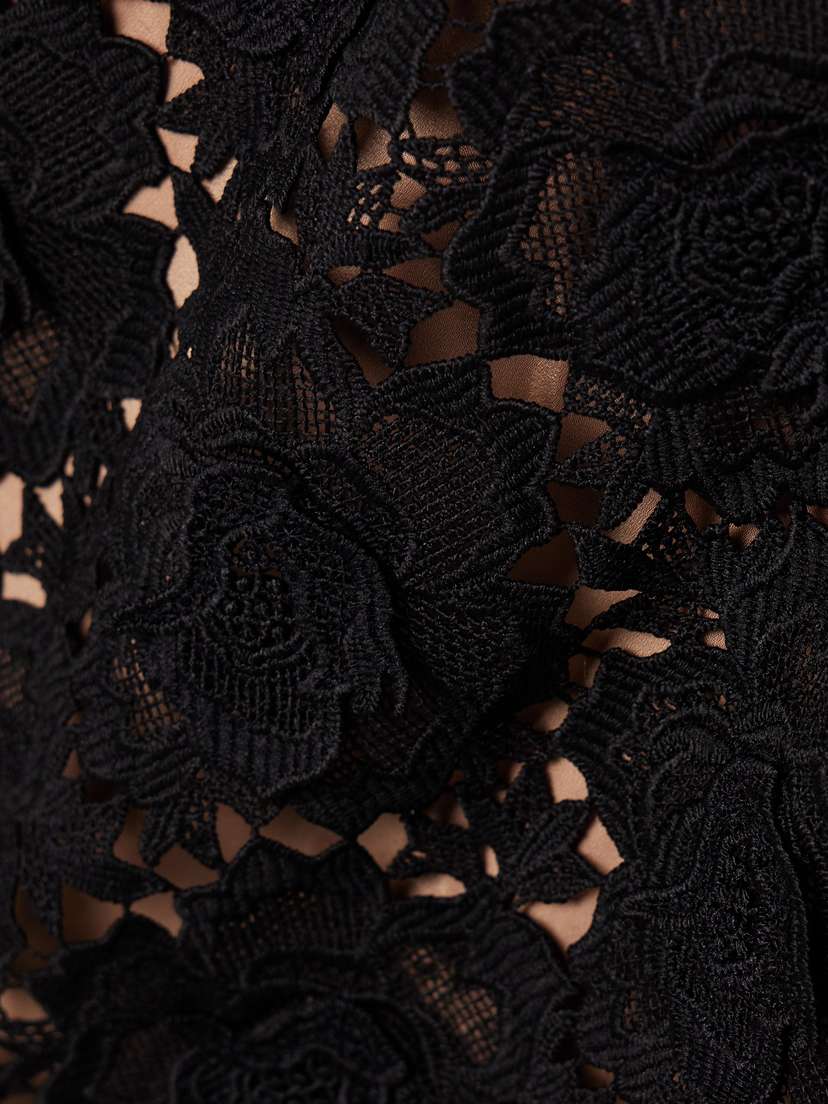 chinese dress ladies Self-Portrait Black Guipure Lace Ruffled Midi Dress, 2, NWT