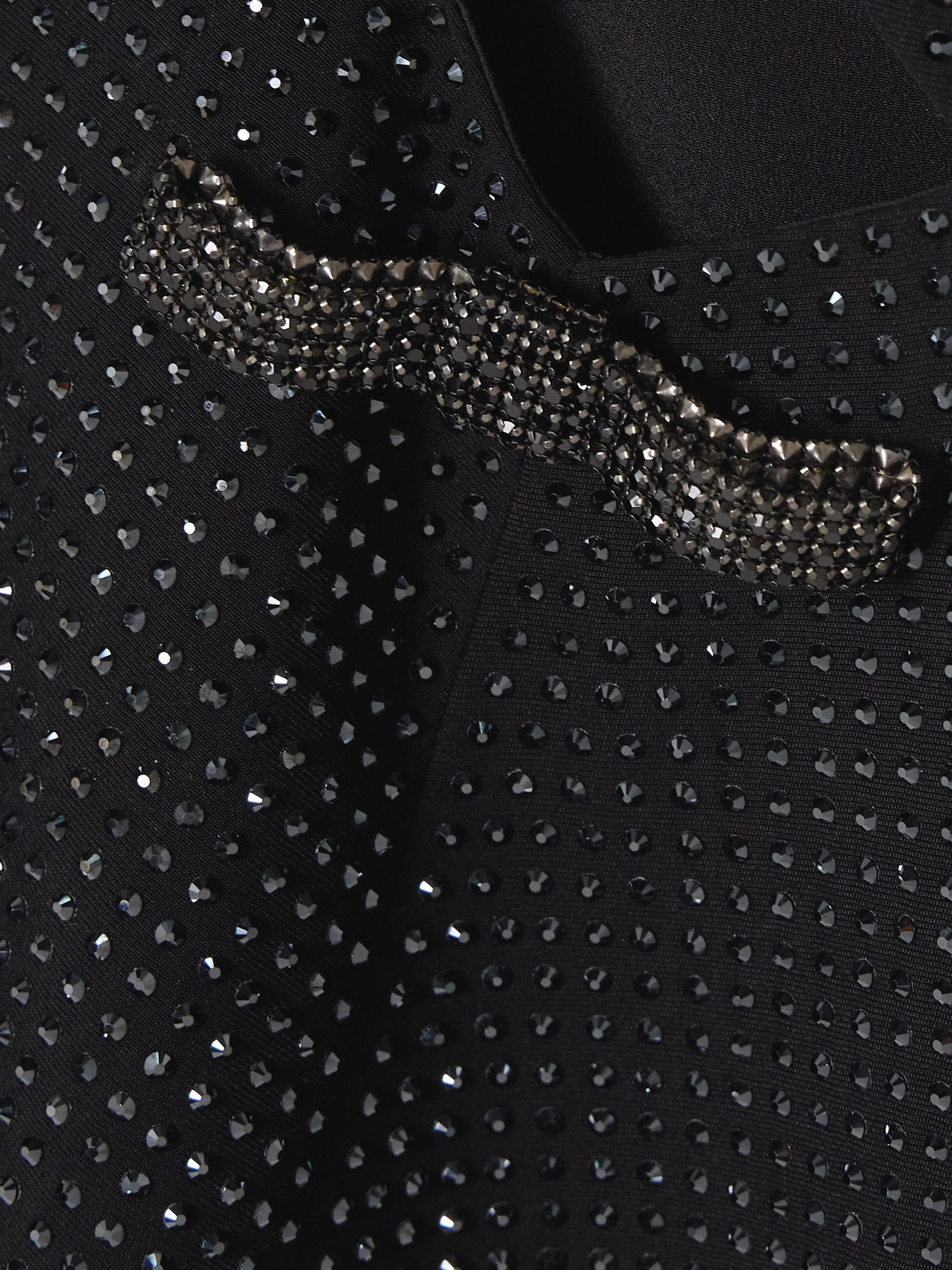 Self-portrait Bow And Crystal-embellished Crepe Turtleneck Mini Dress In Black