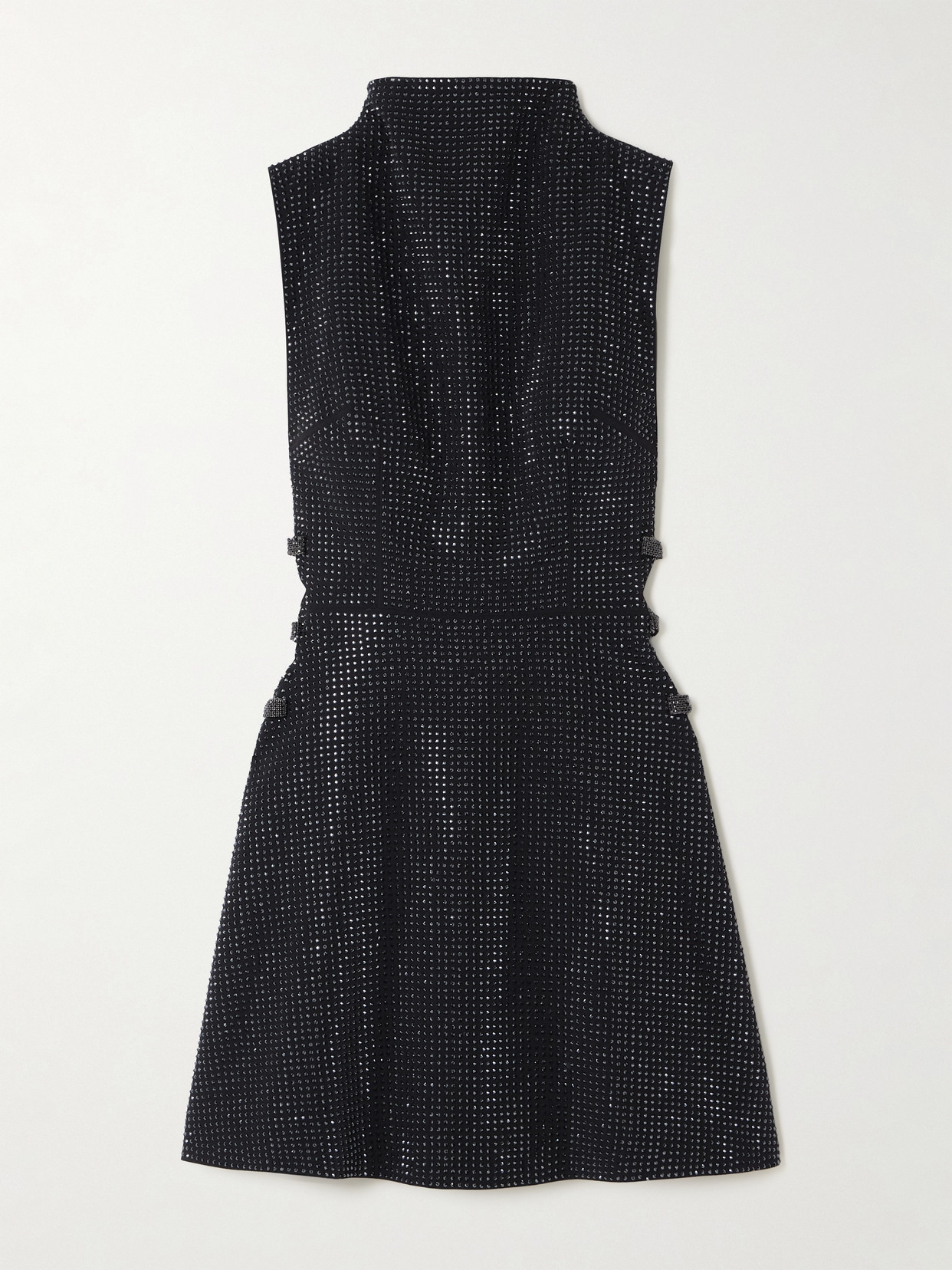 Self-Portrait - Bow And Crystal-embellished Crepe Turtleneck Mini Dress - Black