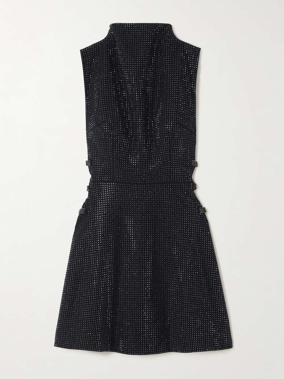 bow and crystal-embellished crepe turtleneck mini dress