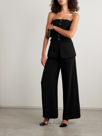 self-portrait Convertible strapless crystal-embellished peplum crepe jumpsuit